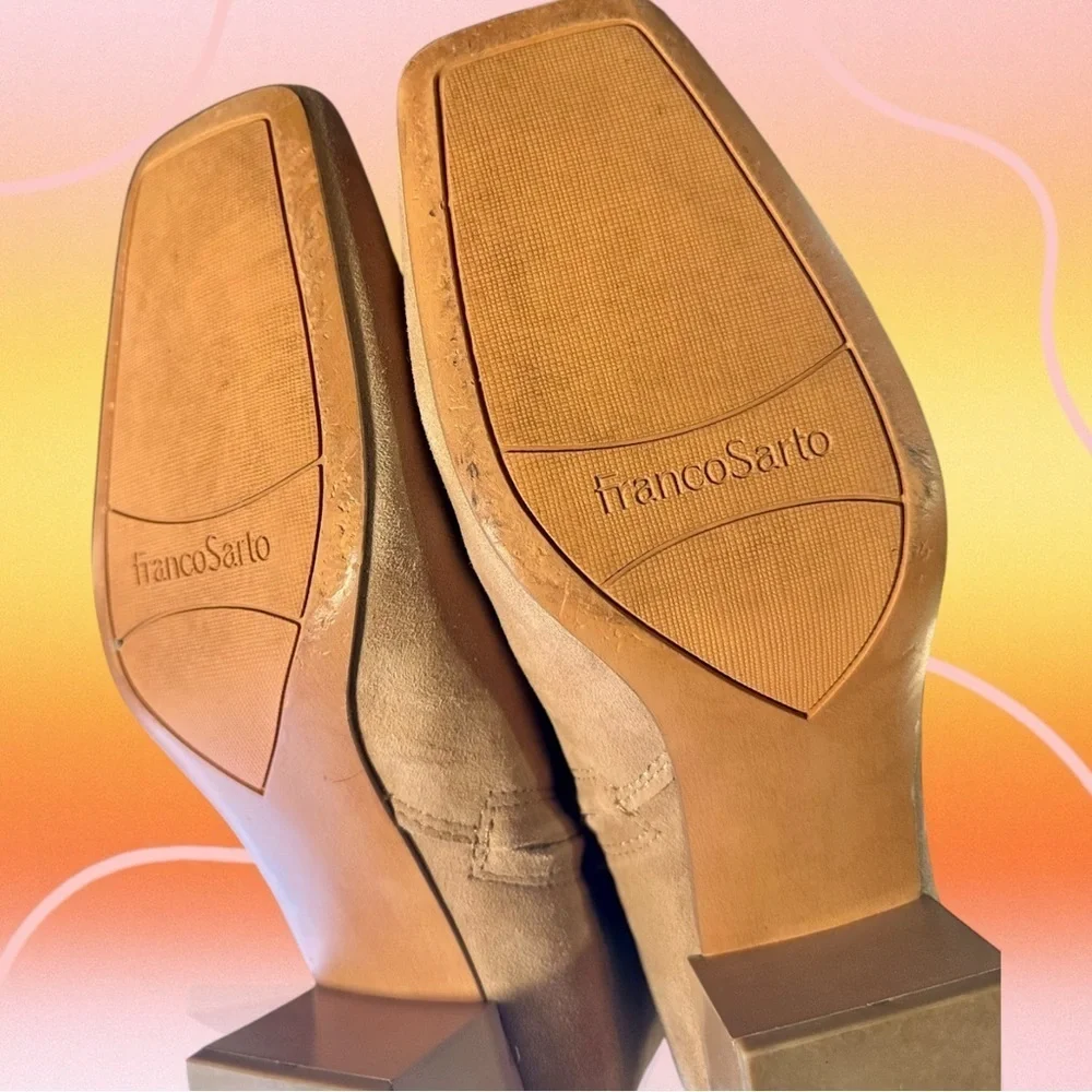 Franco Sarto ‘Waxtona’ Beige / Nude Genuine Suede Block Heel Ankle Boots Size 9